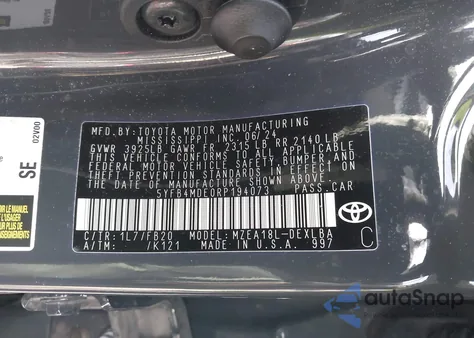 2024 Toyota Corolla Le z USA, uszkodzony, nr VIN 5YFB4MDE0RP194073